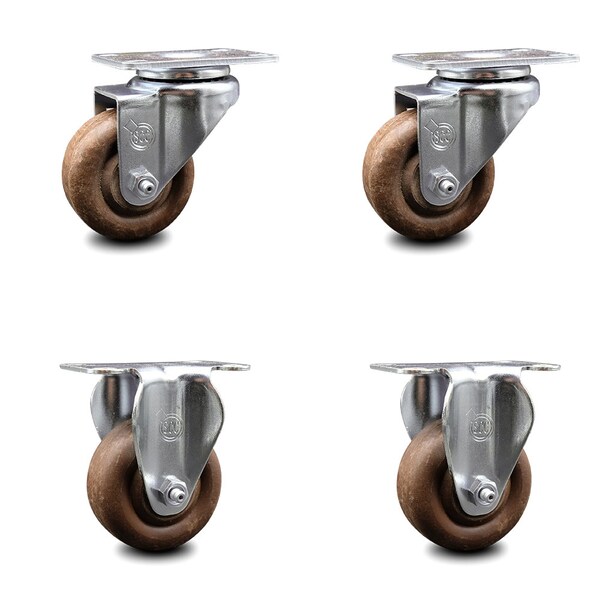 Service Caster 3 Inch High Temp Glass Filled Nylon Swivel Top Plate Caster Set with 2 Rigid SCC-20S314-GFNSHT-TP3-2-R-2 - main